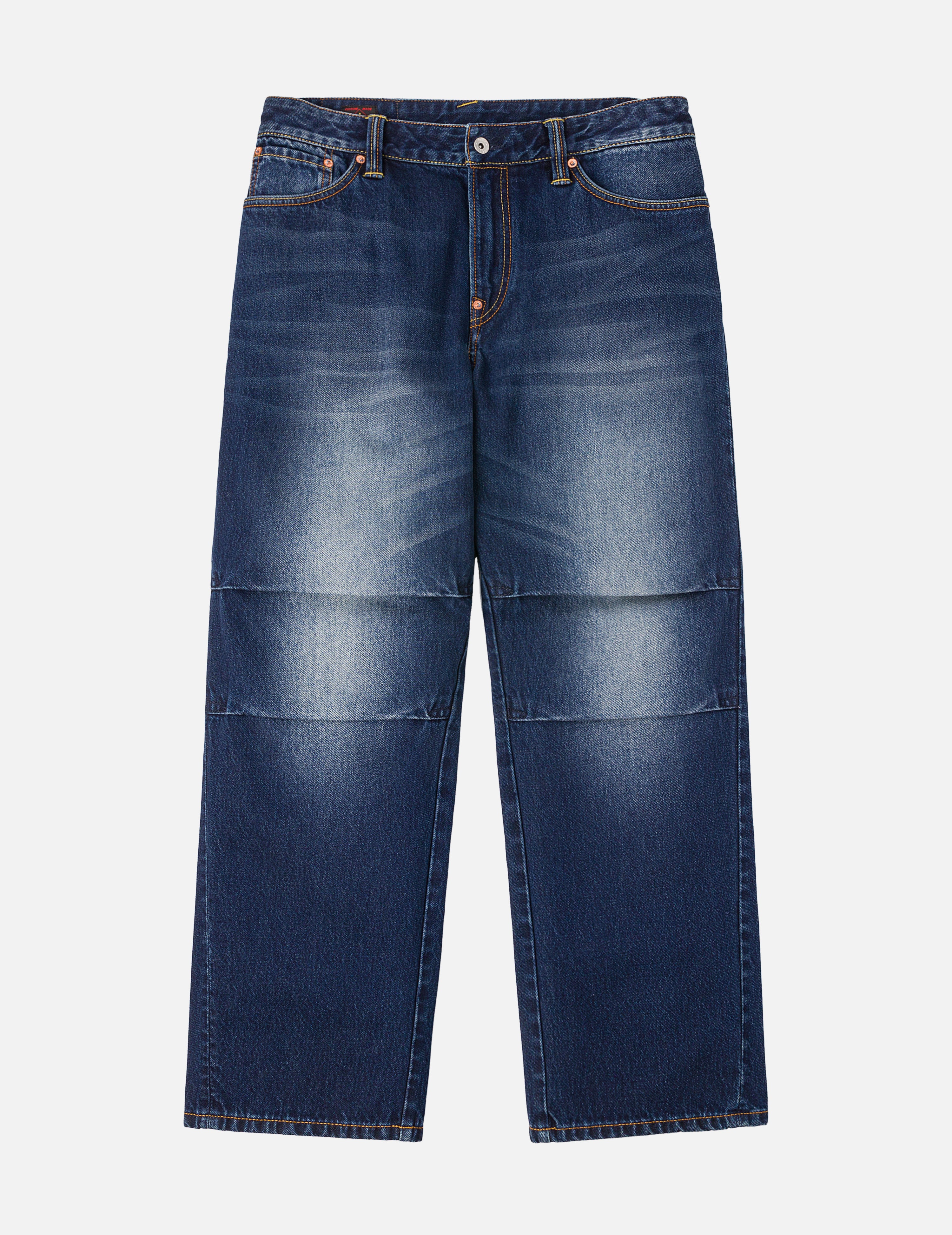 手绘海鸥印花3D剪裁牛仔裤